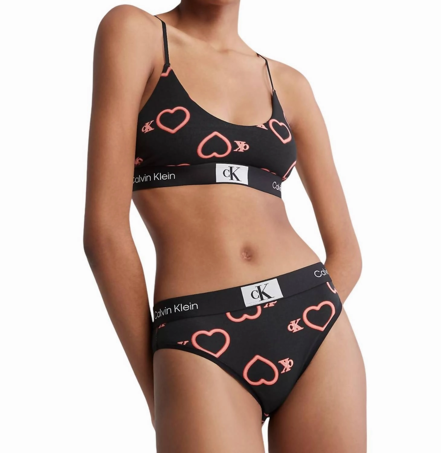 Unlined Bralette In Neon Heart Black