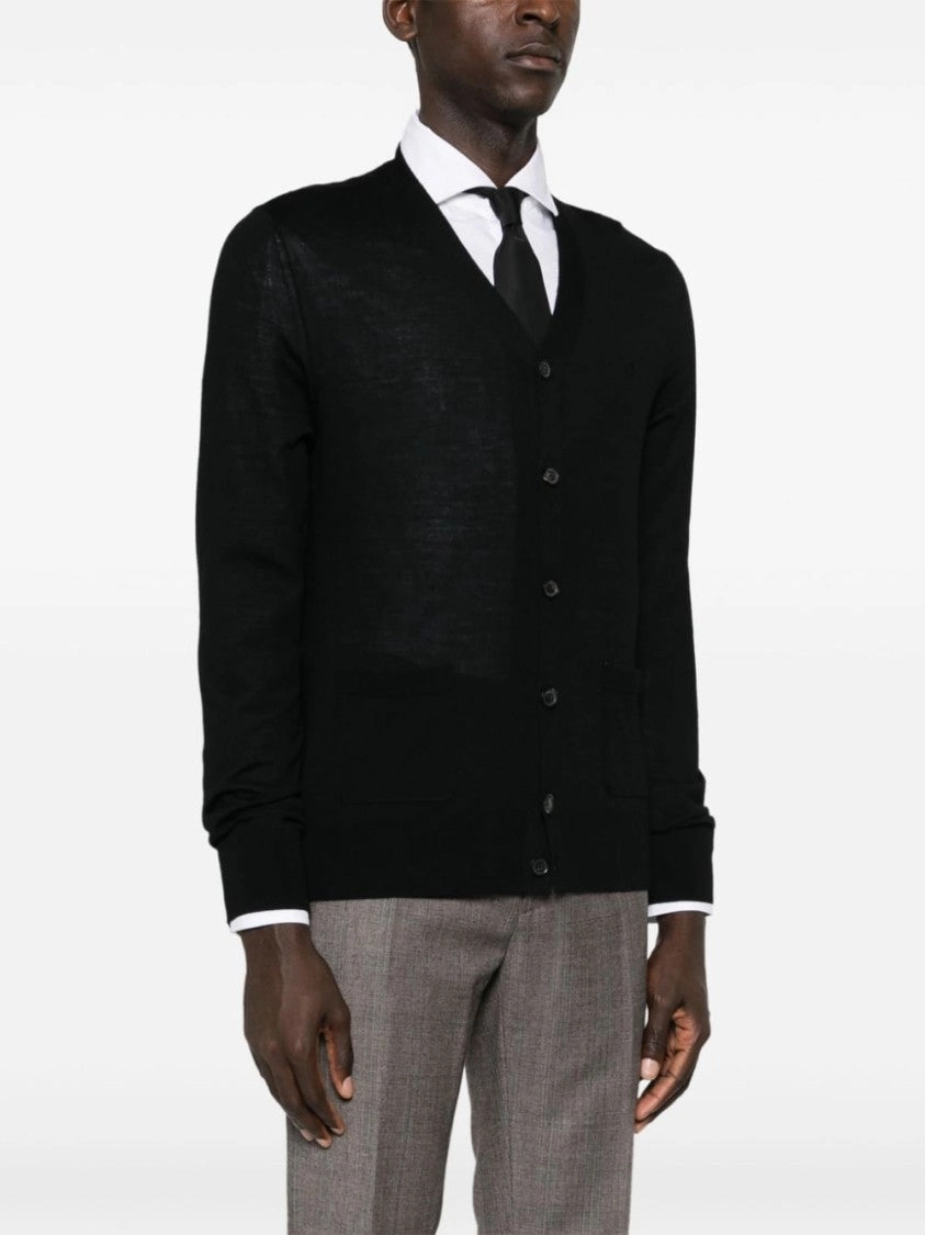 V-Neck Cardigan With Button-Down Front And Front Pockets