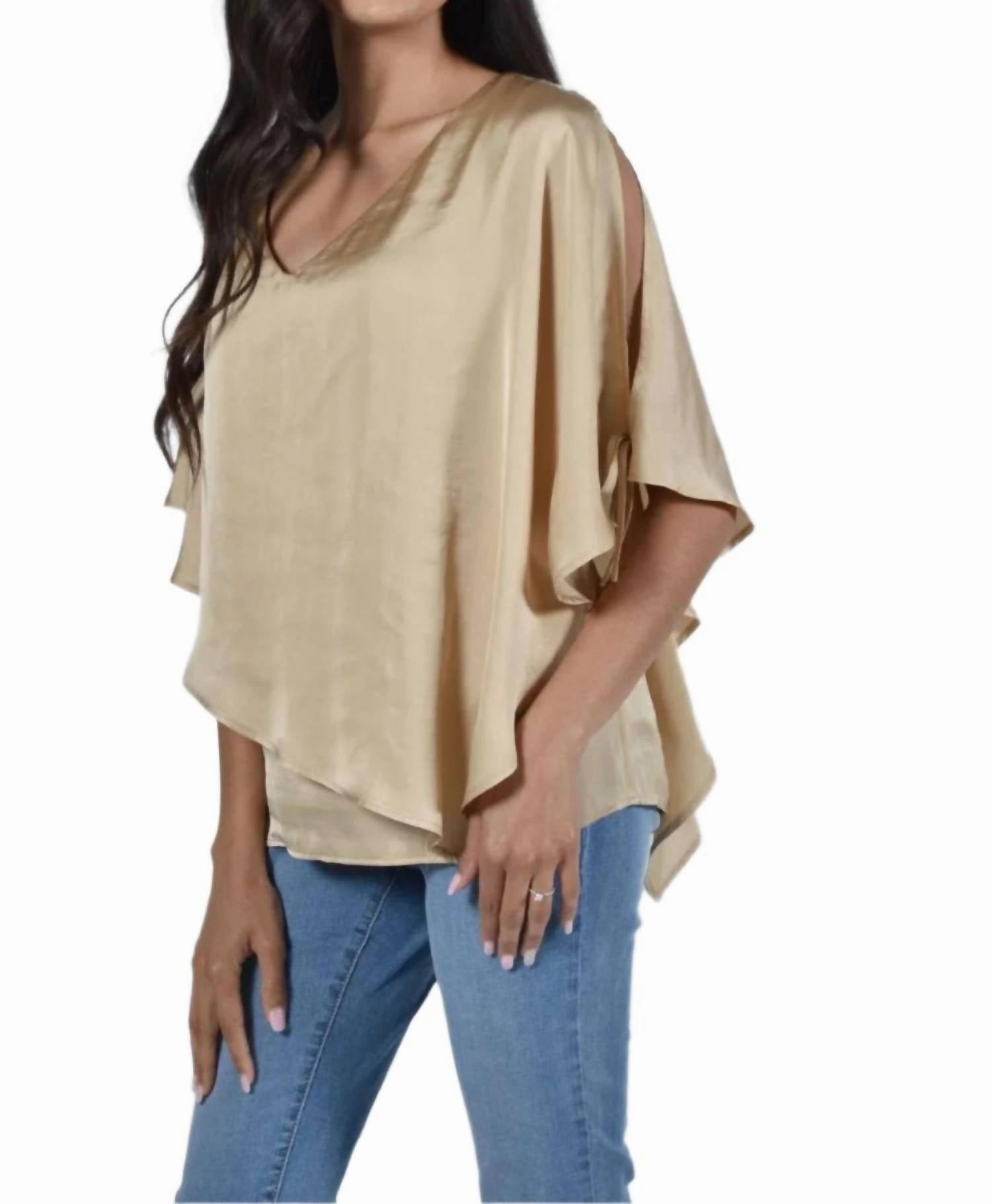 V-Neck Tie Sleeve Top In Gold