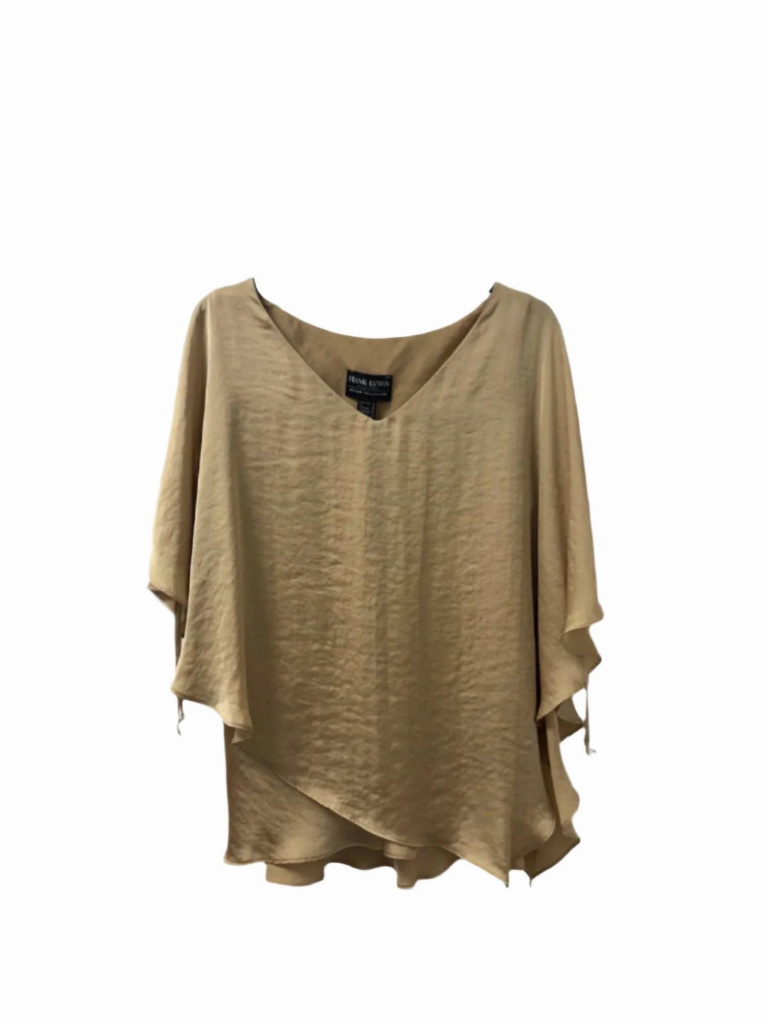 V-Neck Tie Sleeve Top In Gold