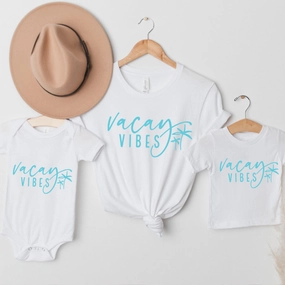 Vacay Vibes Mum Matching Summer T-Shirt/Baby Vests- White Holiday Collection - holiday outfits clearance