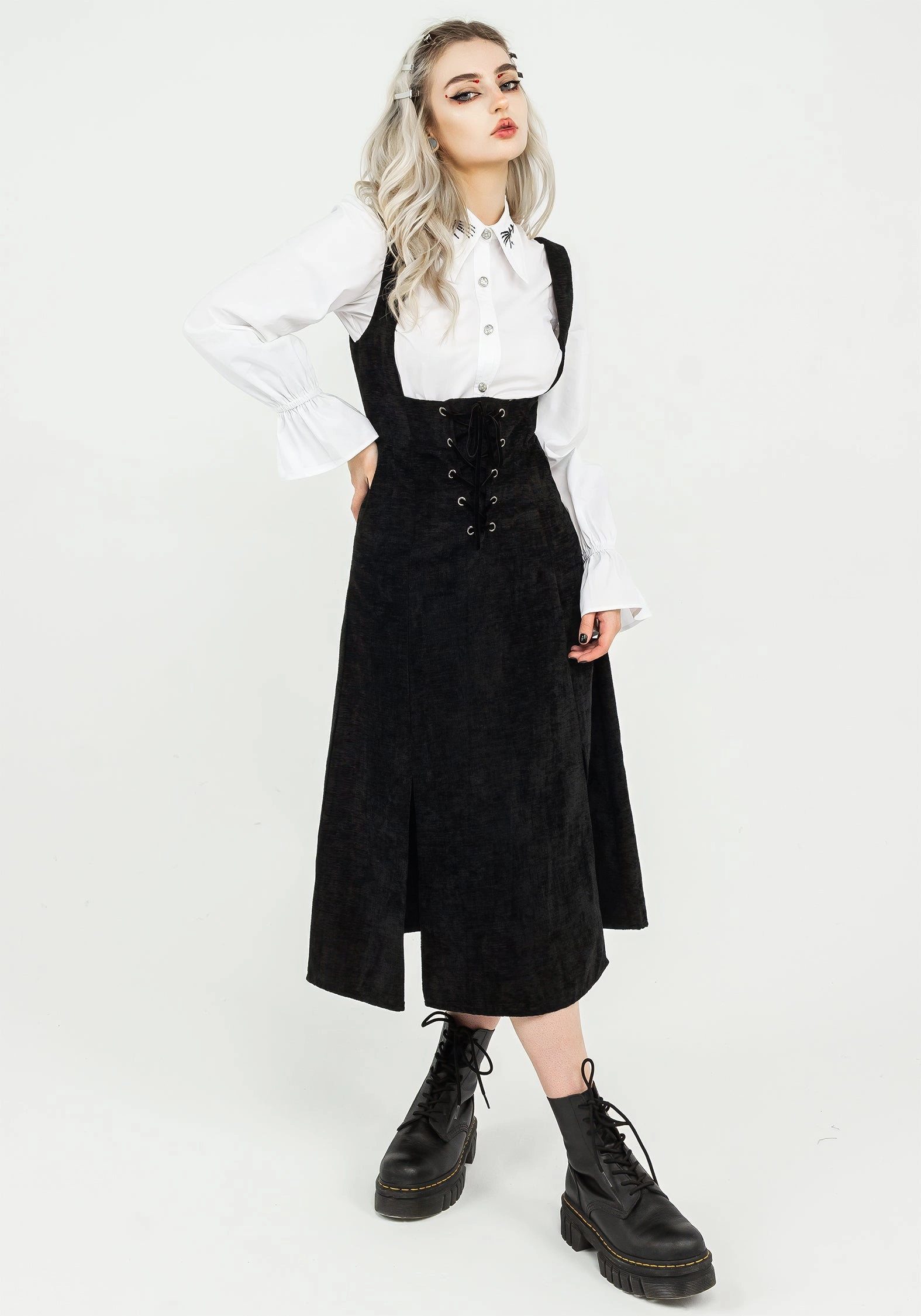 Valar Lace Up Midi Pinafore Dress Dresses Womens - women's dresses clearance