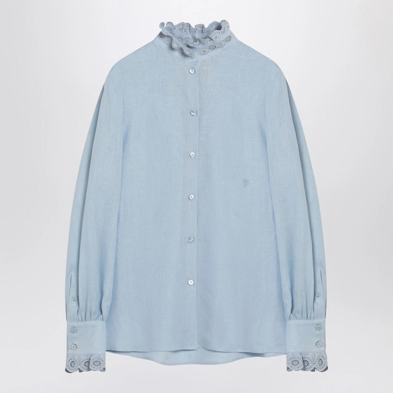 Valentino Women's blue Linen Shirt With Ruffles