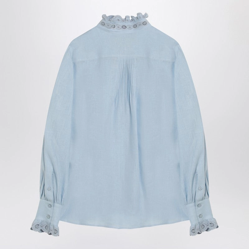 Valentino Women's blue Linen Shirt With Ruffles
