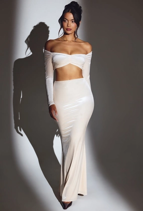 Velvet Mid-Rise Maxi Skirt in Ivory Bottoms Womens - women's pants clearance