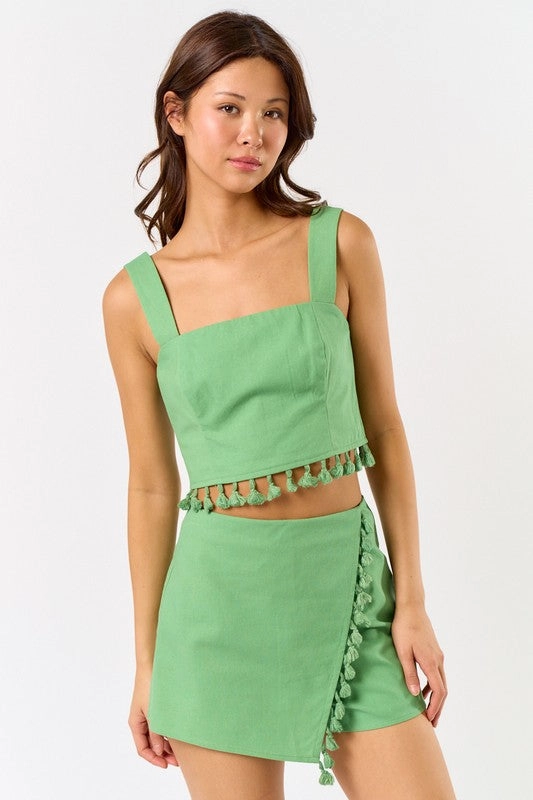 Verona Tassel Linen Crop Top
