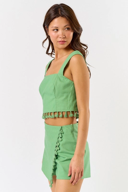 Verona Tassel Linen Crop Top