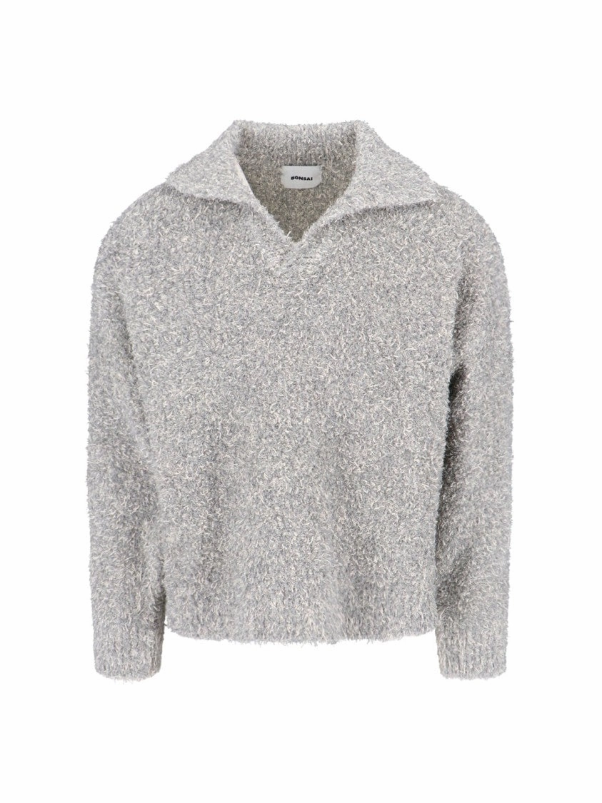 Vrille" Sweater In Gray Cotton Blend Boucl?? Effect designer sweaters outlet