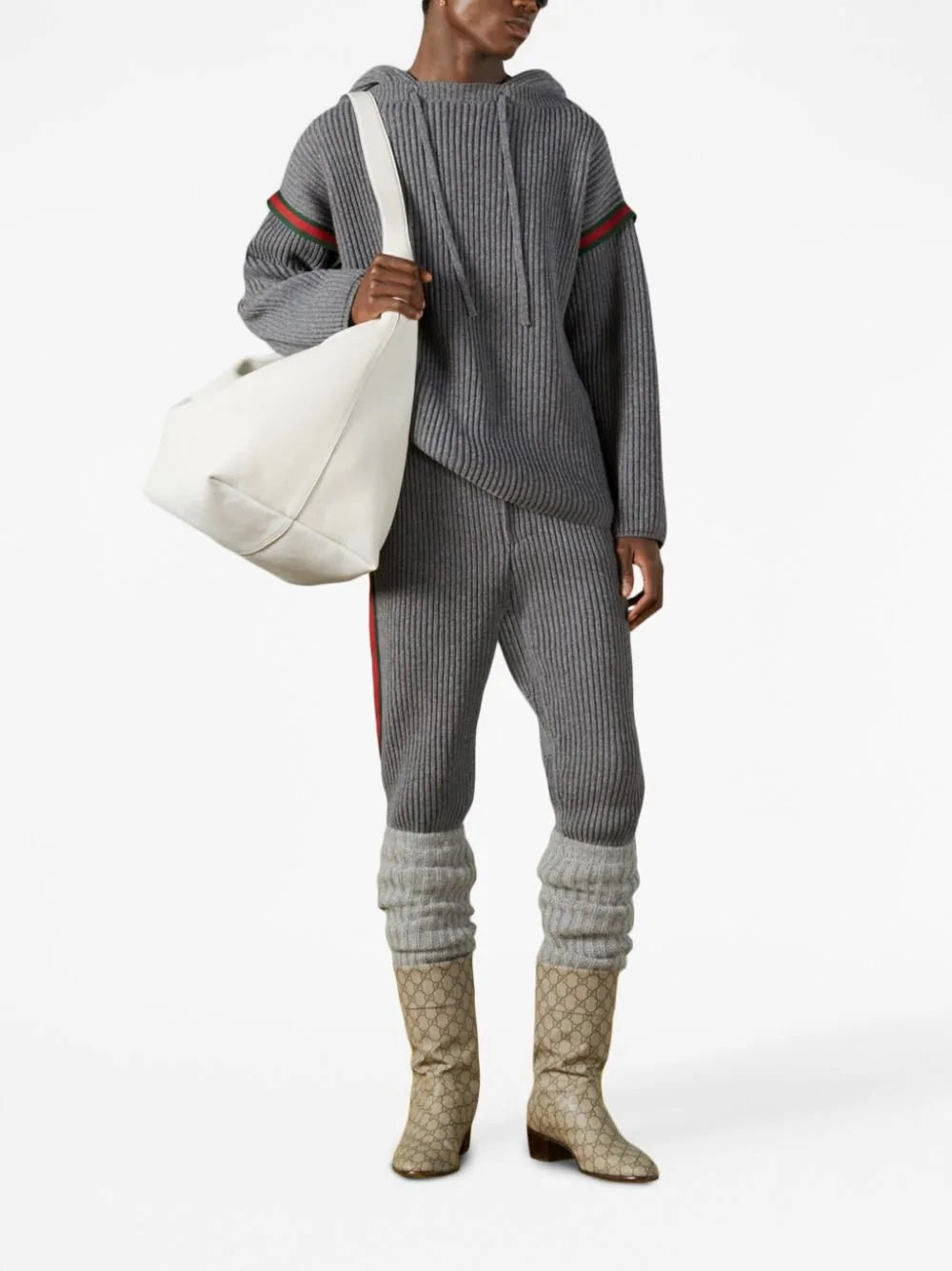 Web-Stripe Cashmere Track Pants
