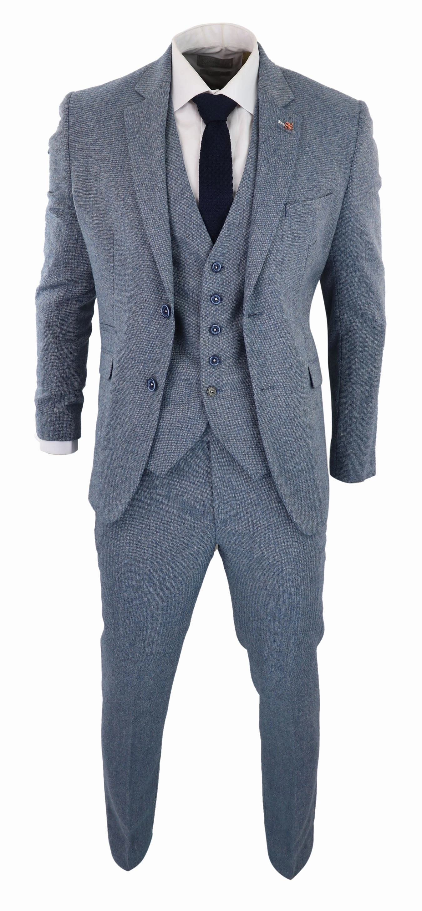Wells 3 Piece Wool Suit Blue Tweed Vintage