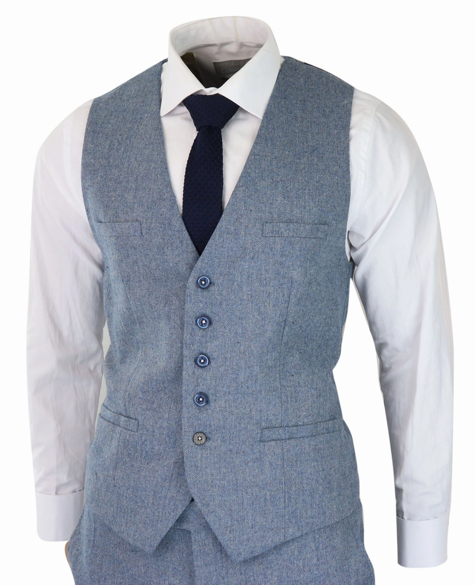 Wells 3 Piece Wool Suit Blue Tweed Vintage