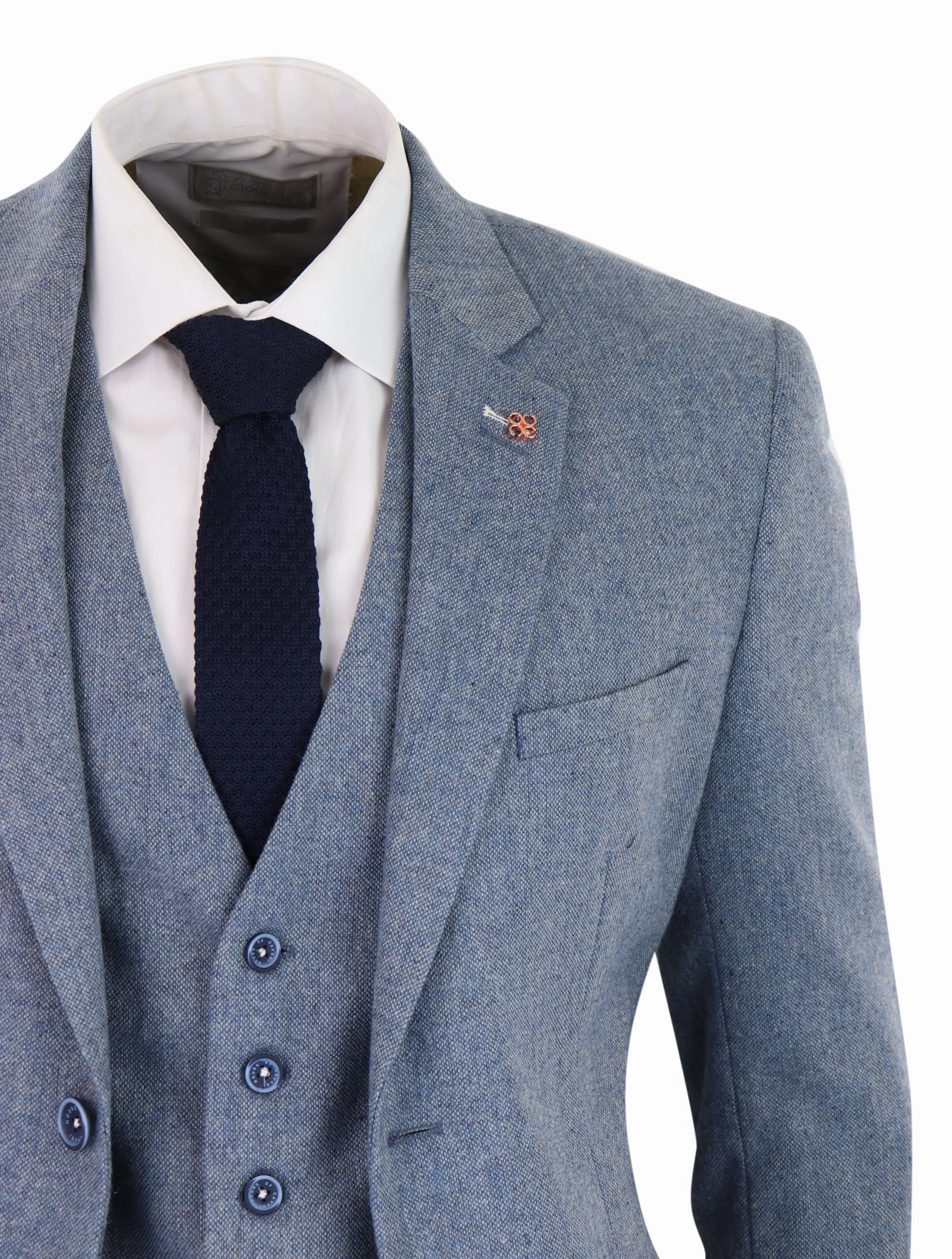Wells 3 Piece Wool Suit Blue Tweed Vintage