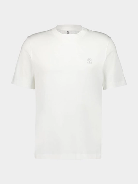 White Cotton Crew-Neck T-Shirt with Logo Tops Mens - flannel shirts