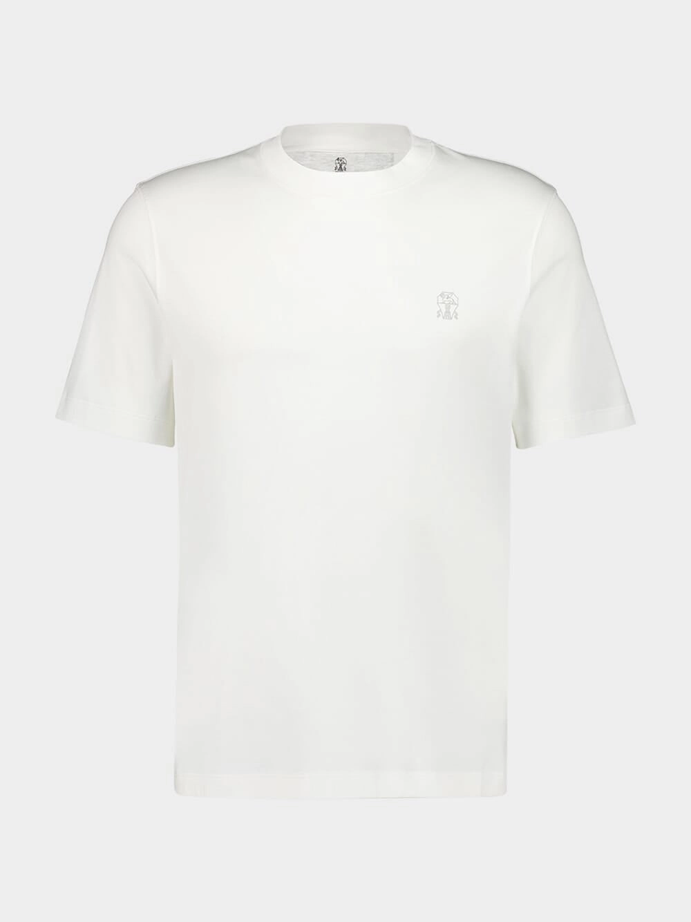 White Cotton Crew-Neck T-Shirt with Logo Tops Mens - flannel shirts