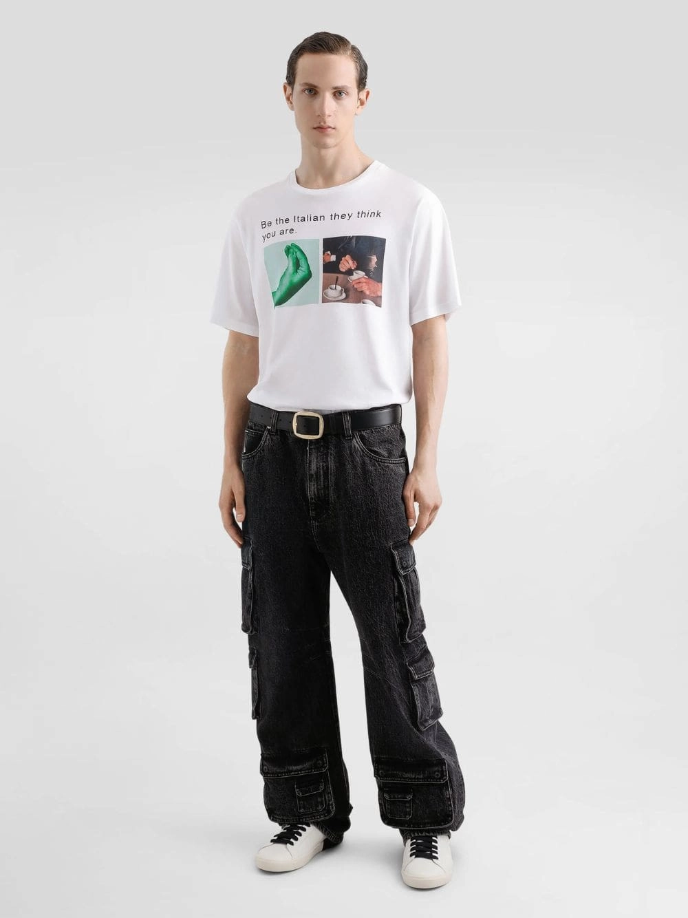White Cotton Hand and Coffee Print T-shirt Tops Mens - flannel shirts