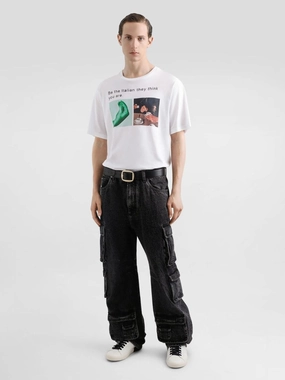White Cotton Hand and Coffee Print T-shirt Tops Mens - flannel shirts