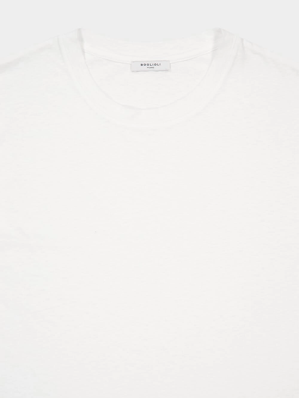 White Cotton Linen Jersey Crew Neck T-Shirt
