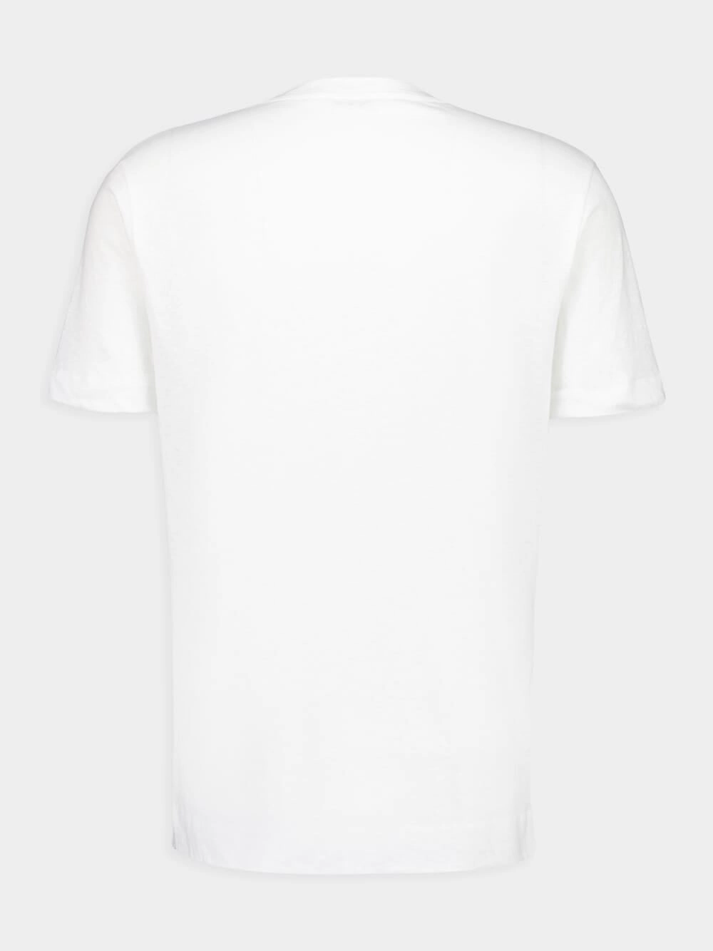 White Cotton Linen Jersey Crew Neck T-Shirt
