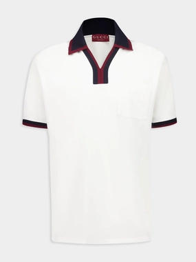 White Cotton Piqu Polo with Contrast Trim Tops Mens - men's t-shirts outlet
