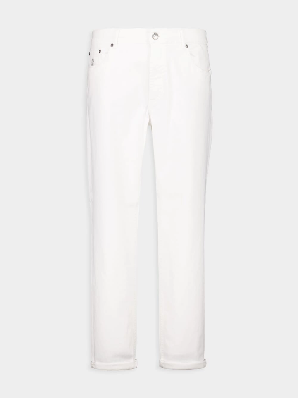 White Lightweight Denim Five-Pocket Trousers