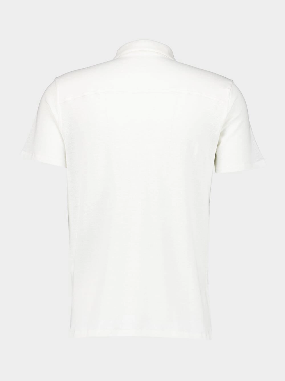 White Linen Stretch Short-Sleeved Polo Shirt