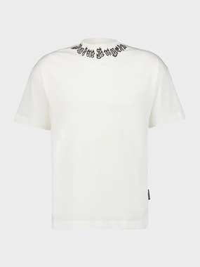 White Neck Logo T-Shirt Tops Mens - flannel shirts