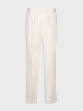 White Poplin Double-Pleat Fluid Cotton and Silk Chinos Bottoms Mens - cheap mens shorts online