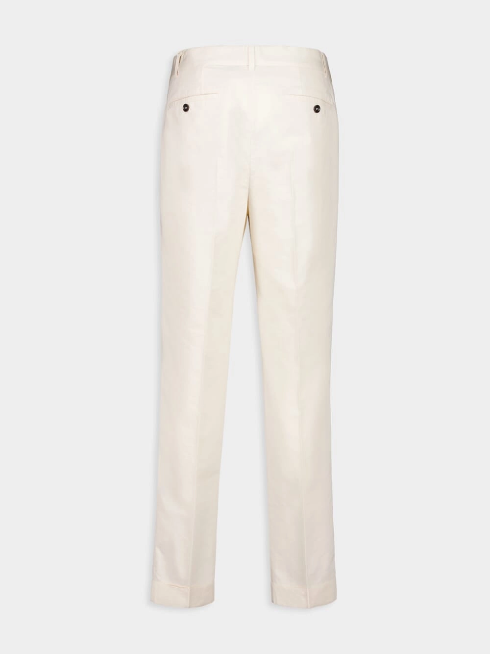 White Poplin Double-Pleat Fluid Cotton and Silk Chinos