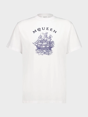 White Ship Tattoo Print T-Shirt Tops Mens - flannel shirts