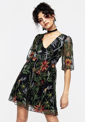 Wildflower Embroidered Mesh Mini Dress Dresses Womens - women's dresses clearance