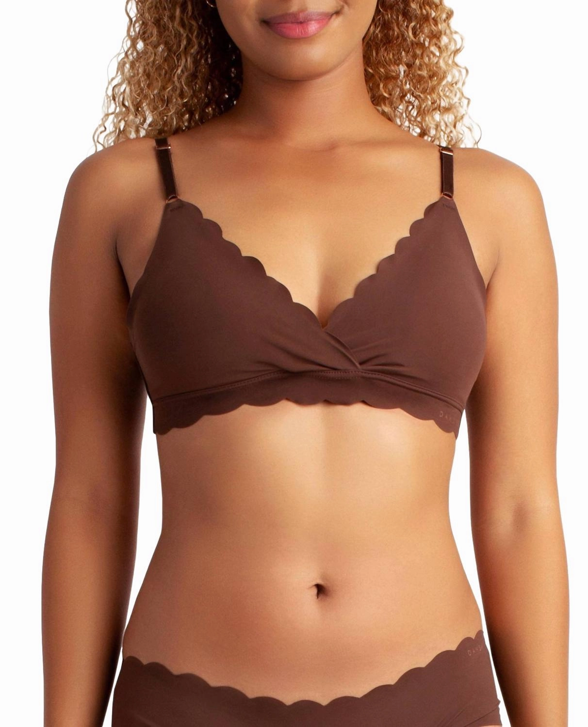 Women's 2-Pack Laser Wire Free Bra With Scallop Edge In Copper Glaze/ Espresso