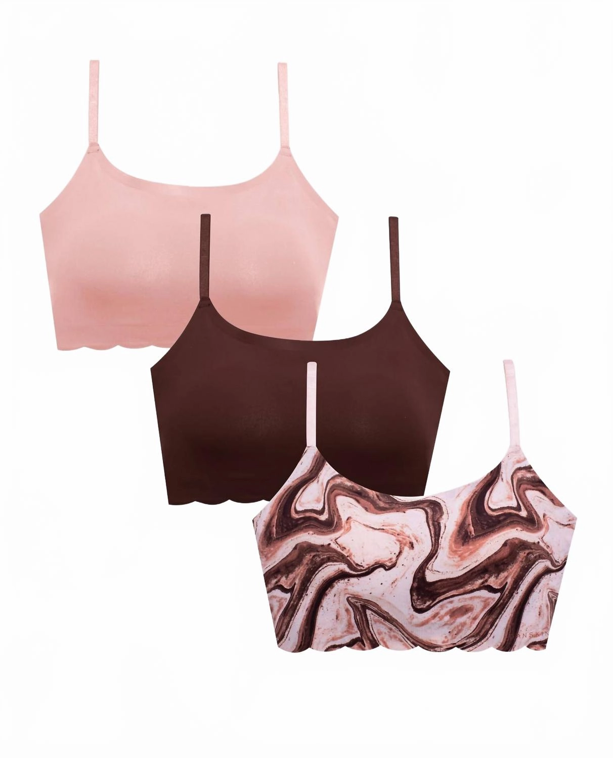 Women's 3-Pack Laser Pullover Bra With Scallop Edge In Geode Marble Multicolor