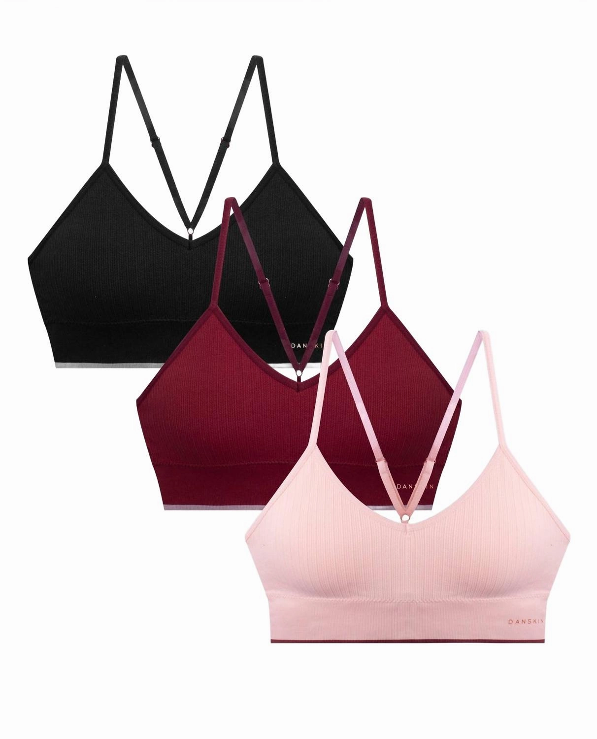Women's 3-Pack Seamless Braid Texture Bralette With Contrast Line In Pink Earth Multicolor