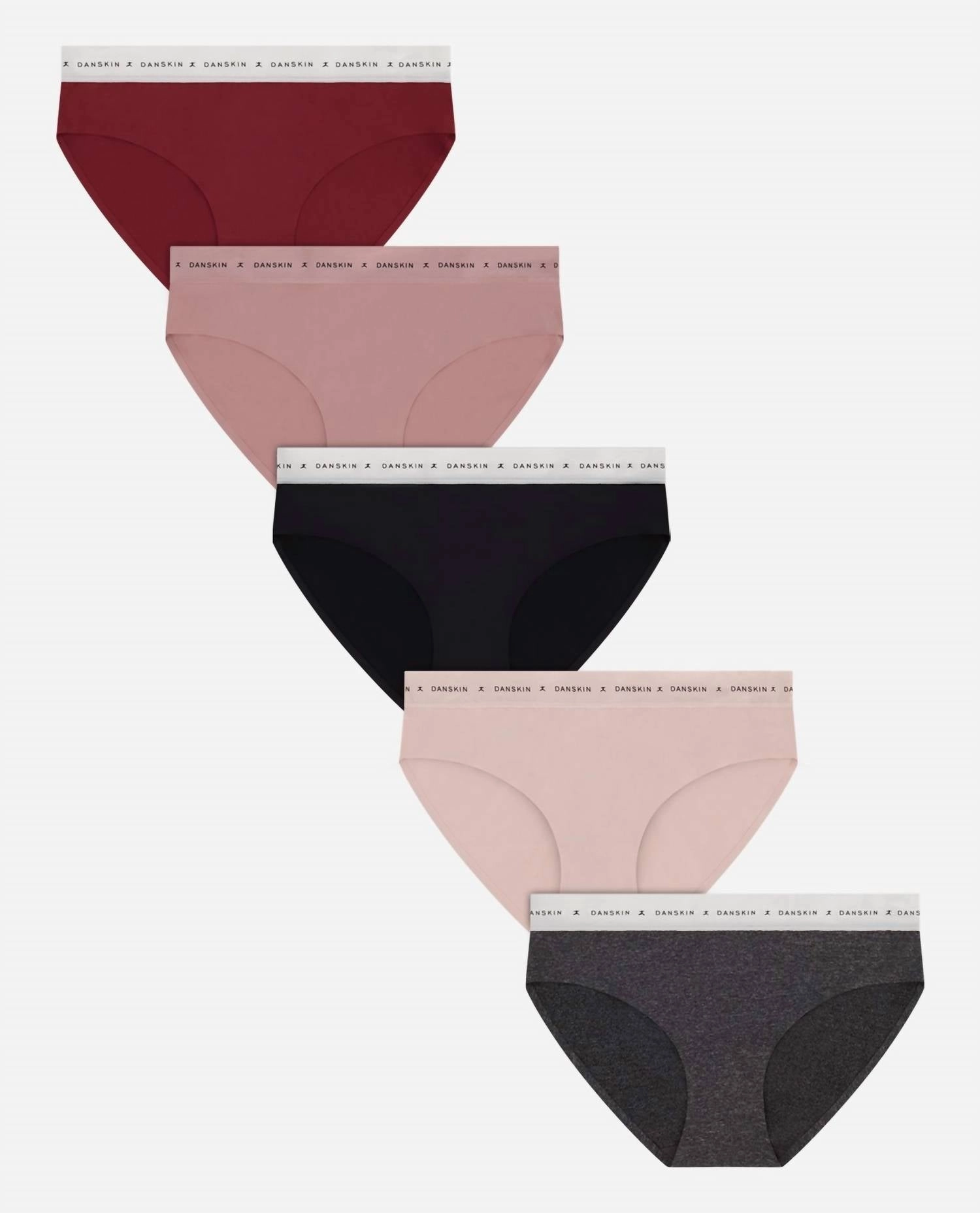 Women's 5-Pack Bonded Hipster Underwear With Danskin Logo Waistband In Heather Grey Multicolor
