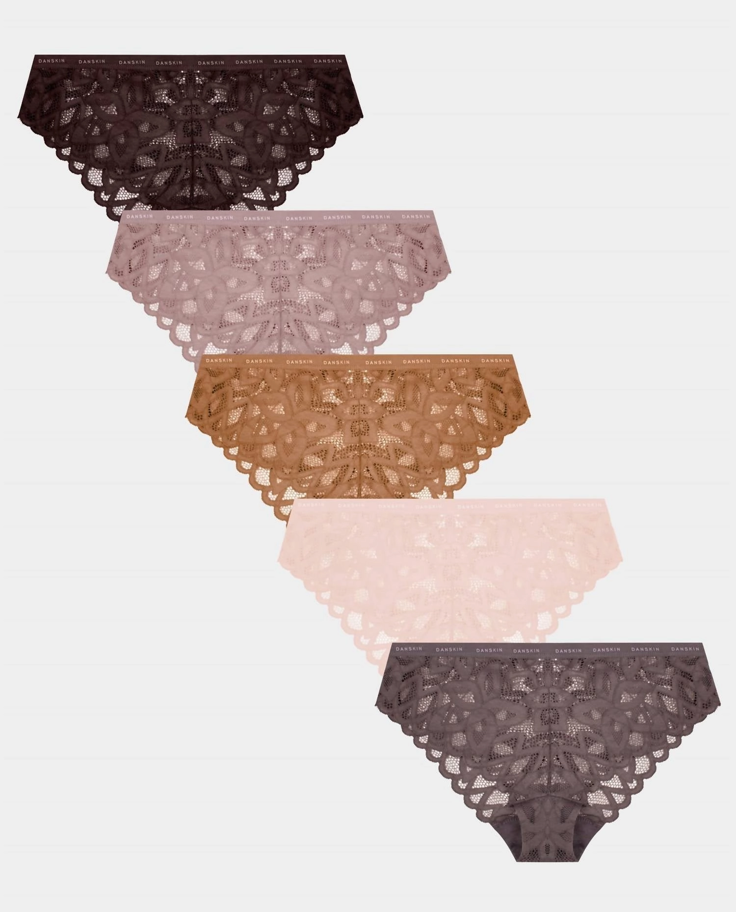Women's 5-Pack Lace Tanga Underwear In Night Mauve And Washed Silk Multi