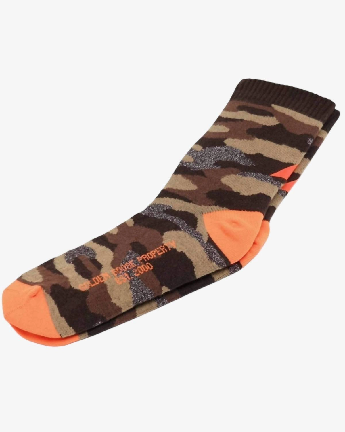 Women's Colorful Print Socks In Brown Camo/fluorescent Orange