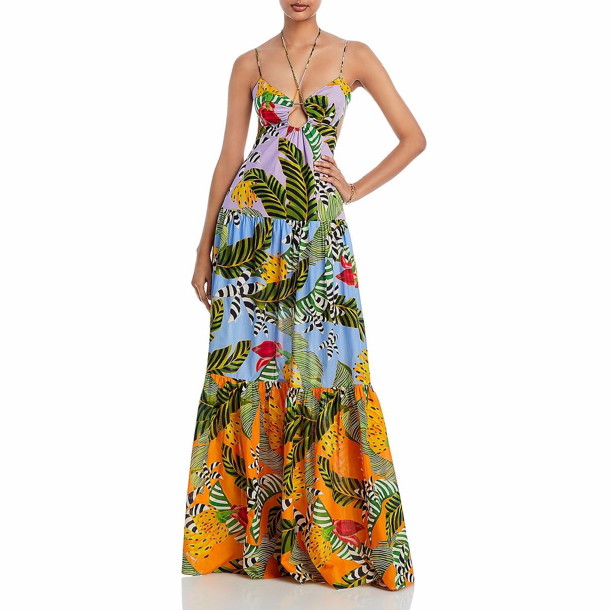 Womens Cotton Embellished Halter Dress