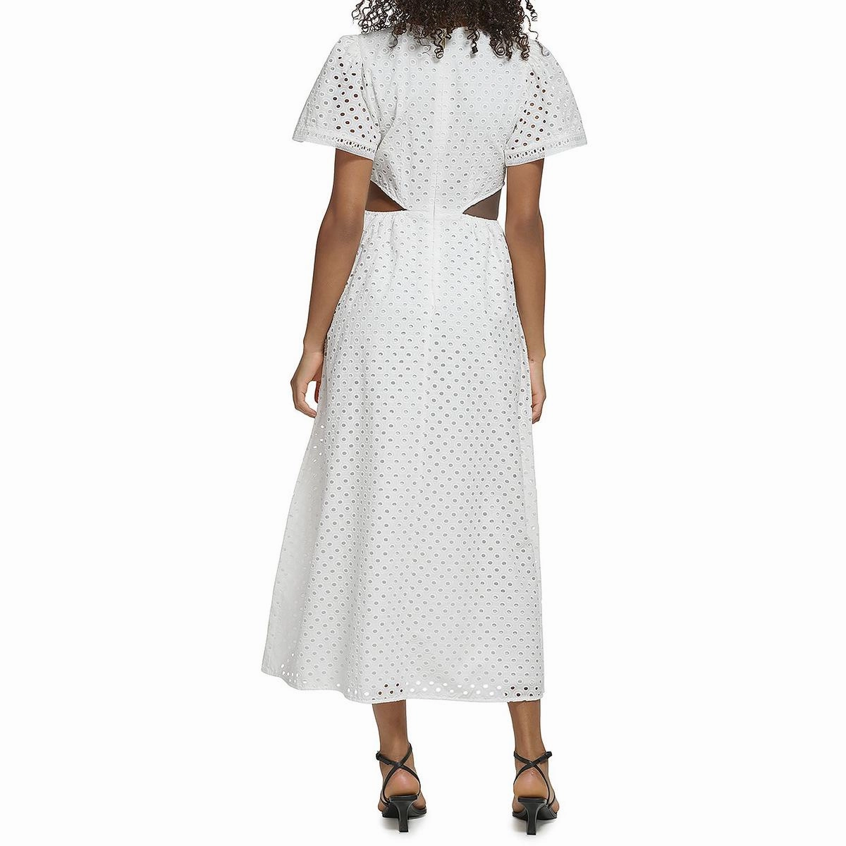 Womens Cotton Eyelet Midi Dress
