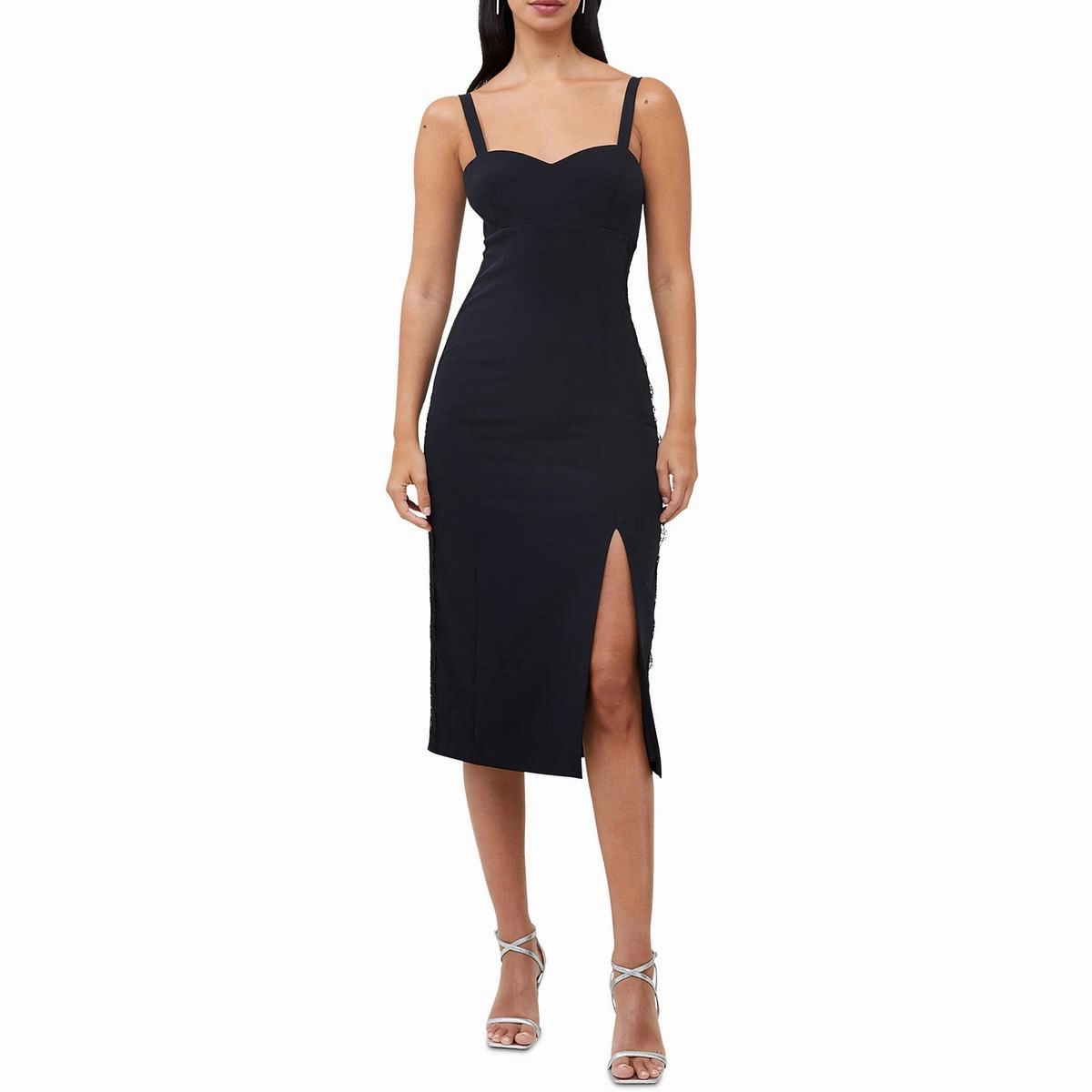 Womens Crepe Lace Inset Midi Dress