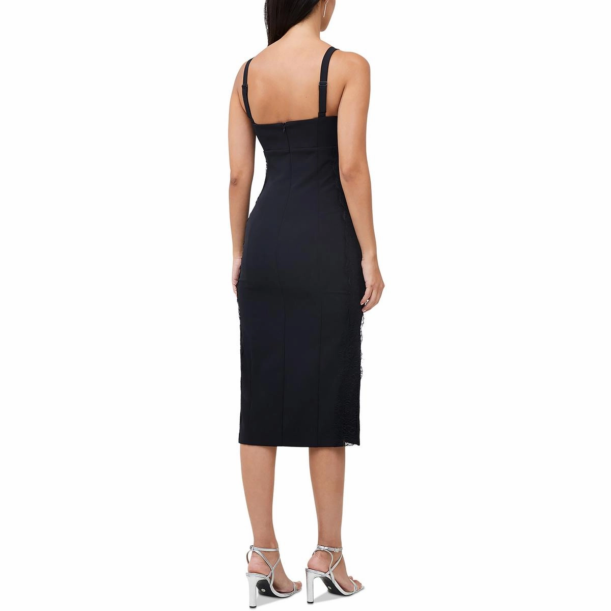 Womens Crepe Lace Inset Midi Dress