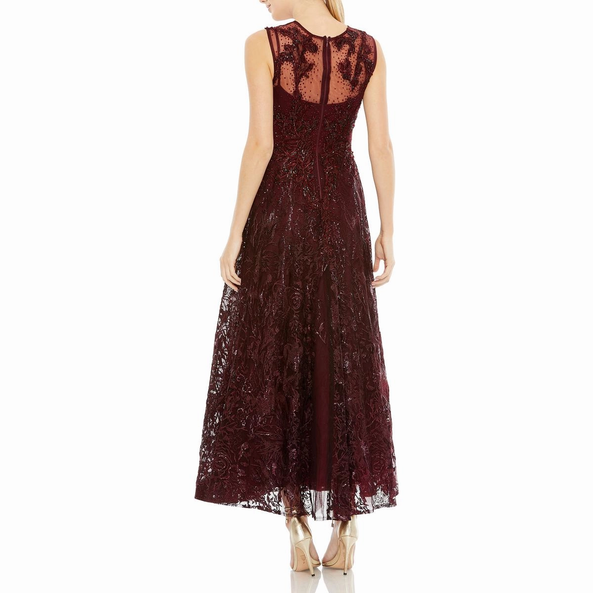 Womens Embellished Mesh Evening Dress
