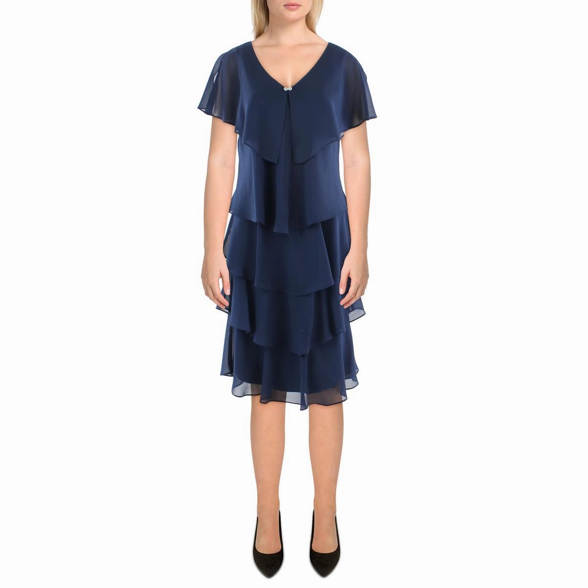 Womens Embellished Midi Cocktail and Party Dress