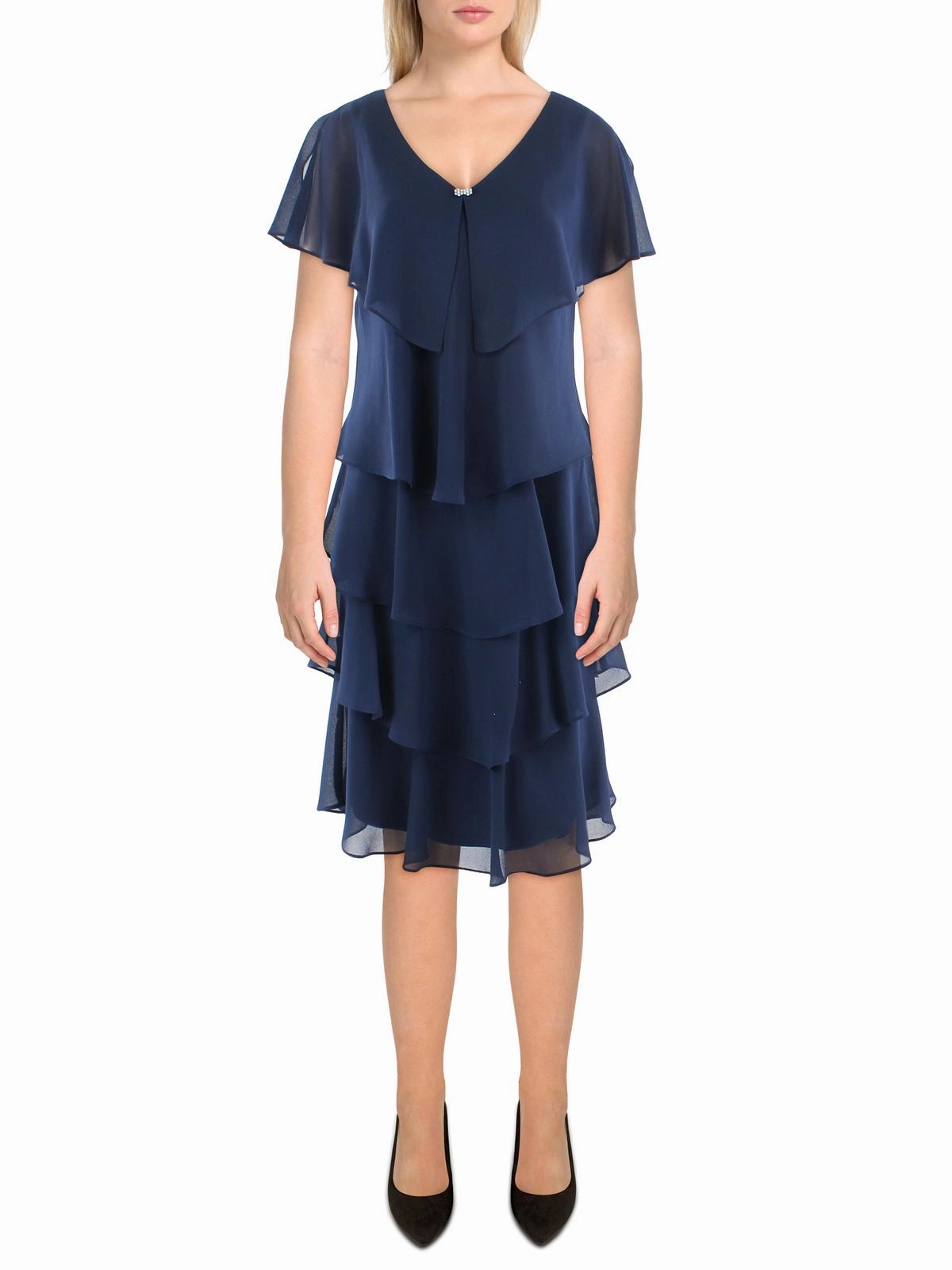 Womens Embellished Midi Cocktail and Party Dress