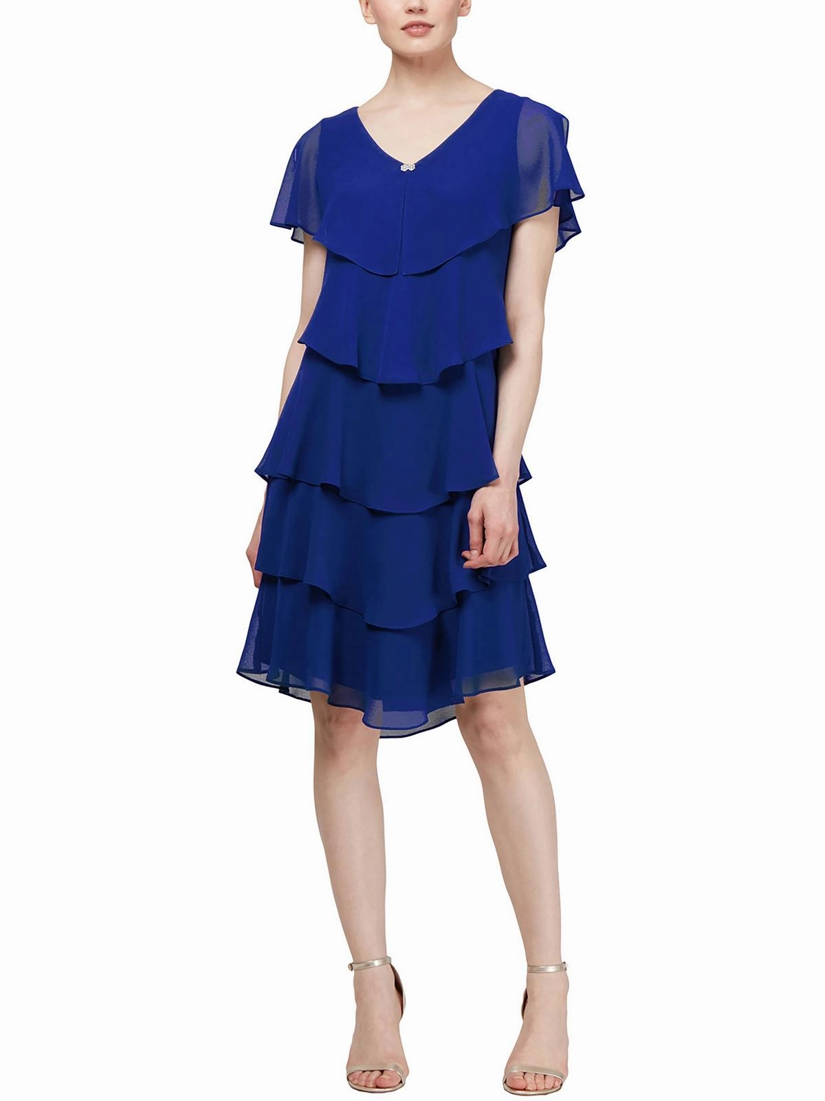 Womens Embellished Midi Cocktail and Party Dress