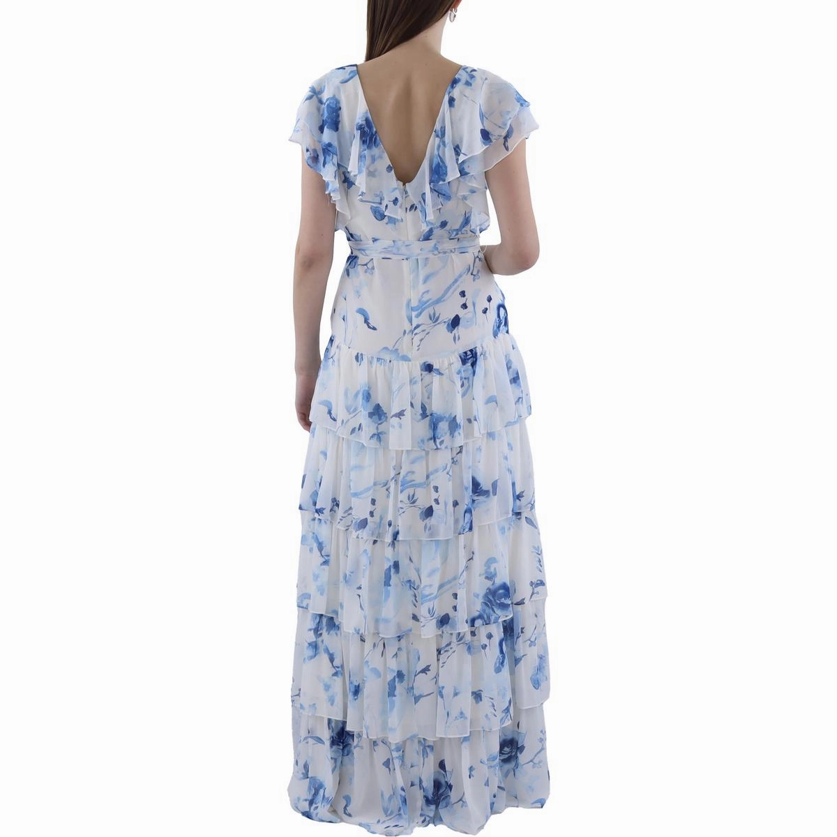 Womens Full Length Floral Print Evening Dress