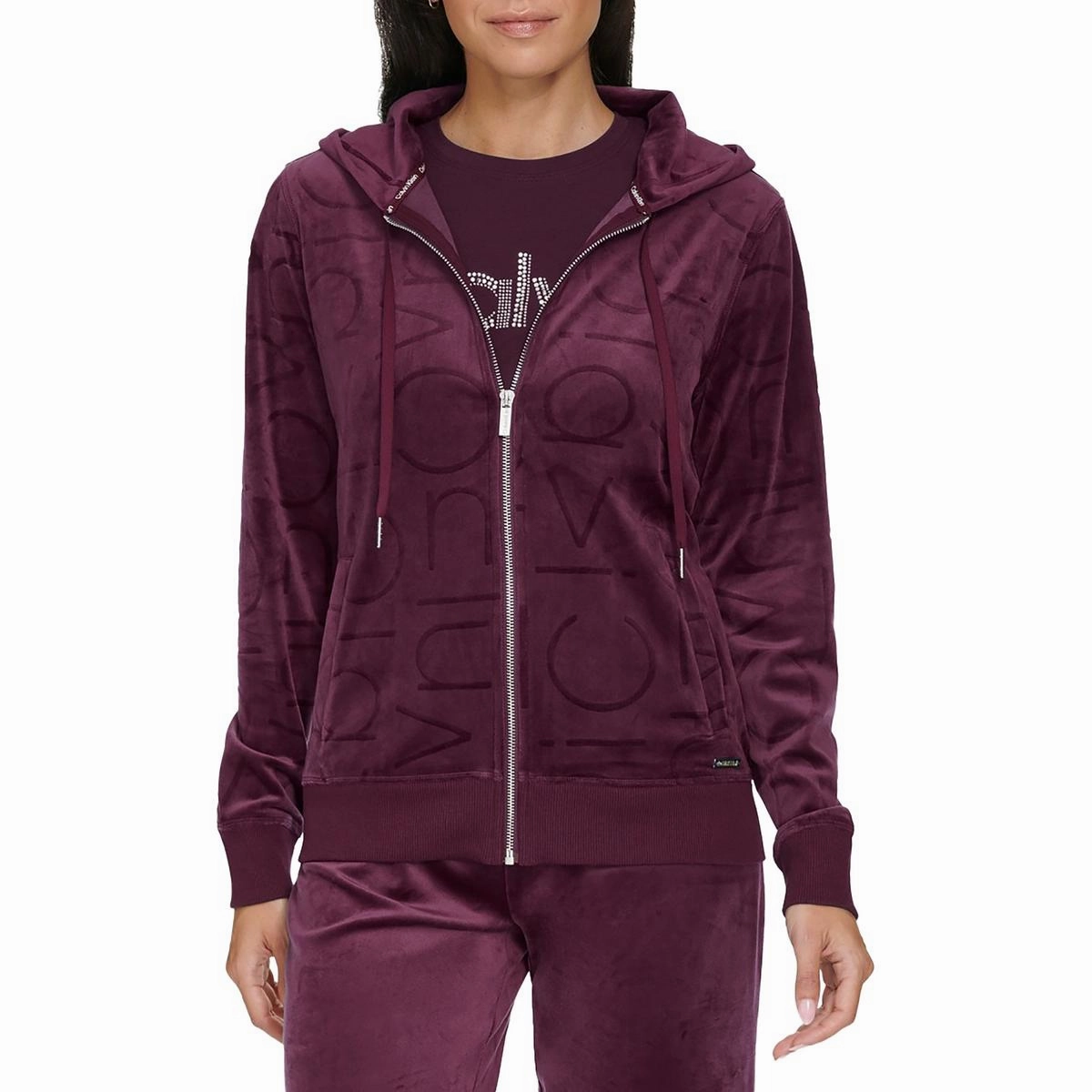 Womens Logo Velvet Zip Hoodie