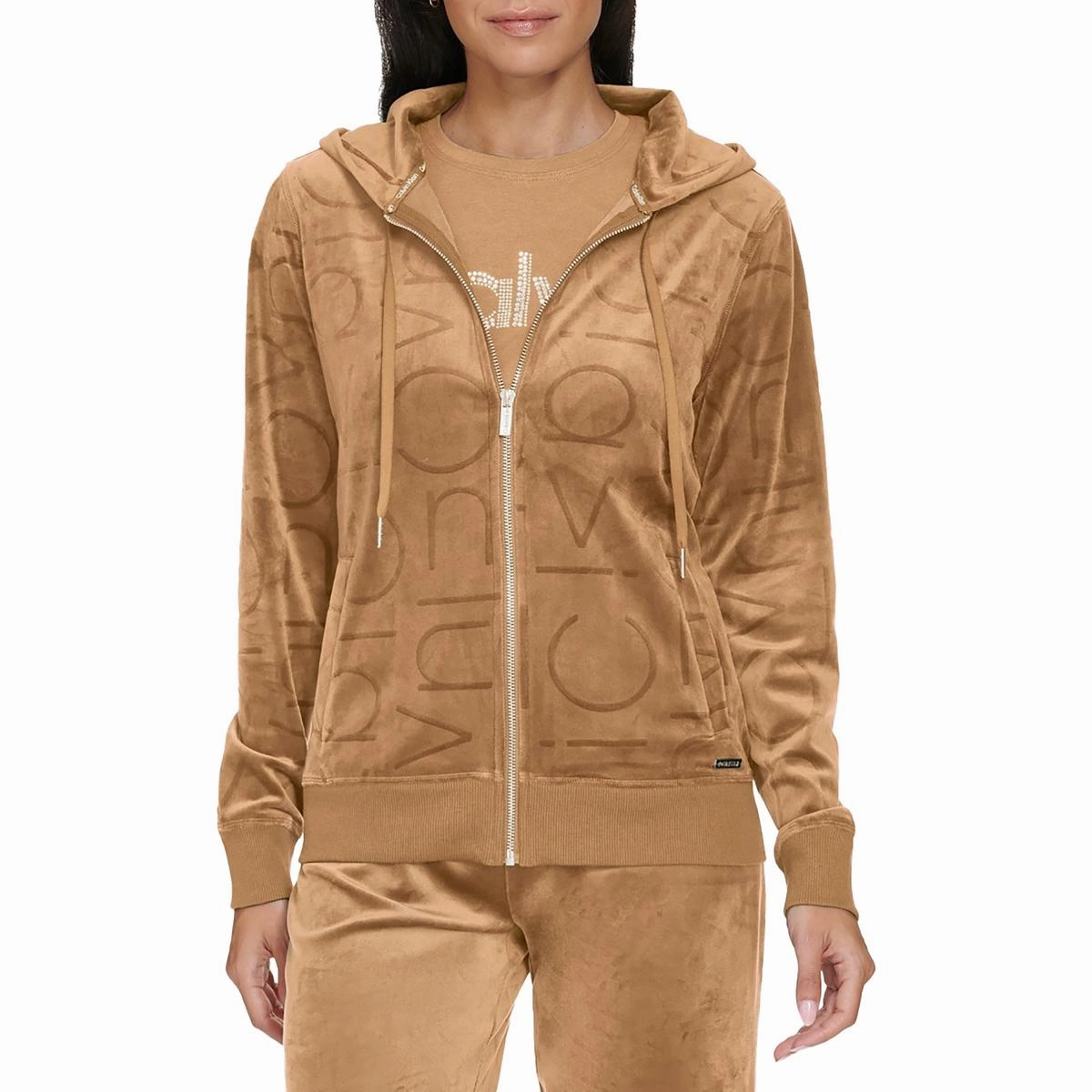 Womens Logo Velvet Zip Hoodie
