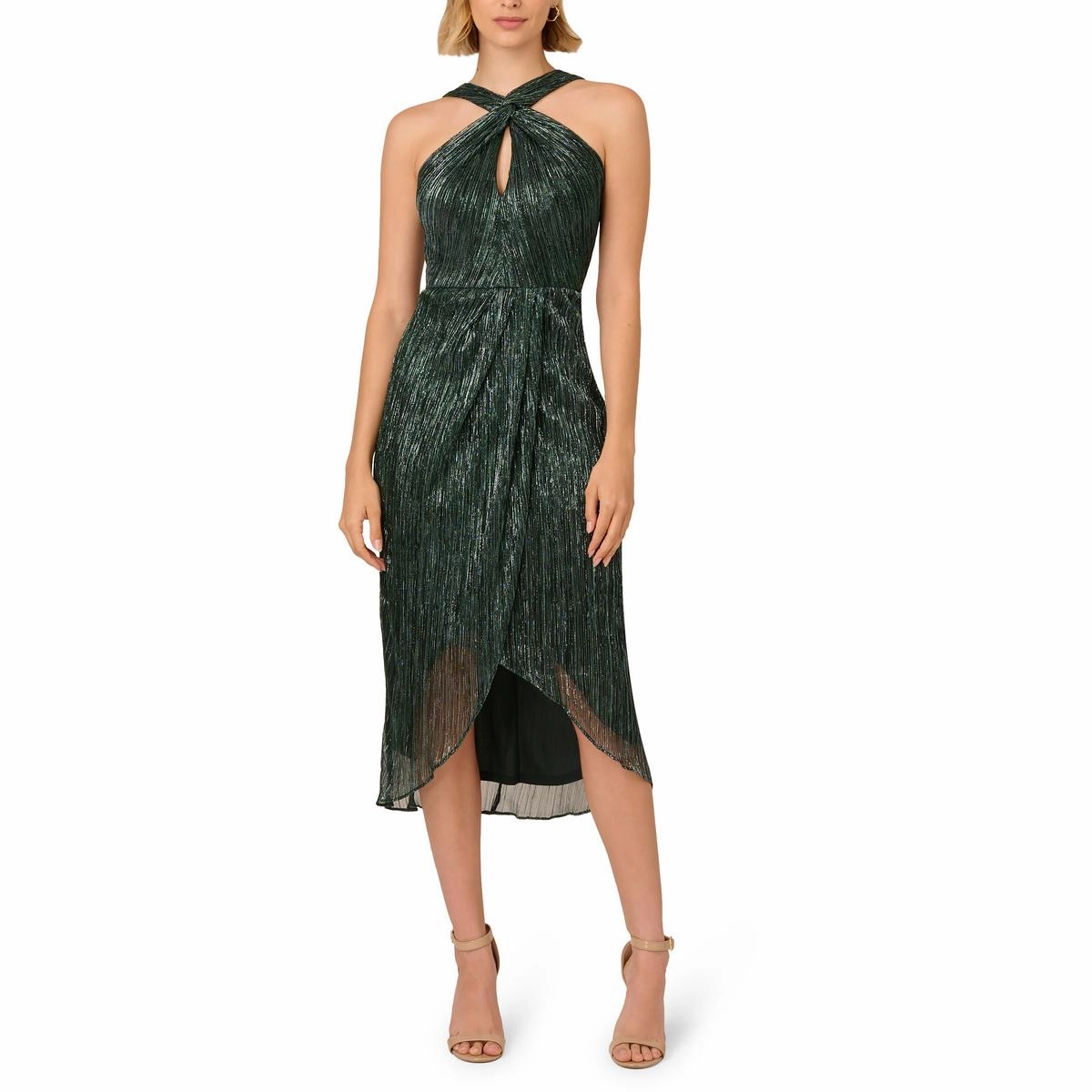 Womens Mesh Tea Length Wrap Dress