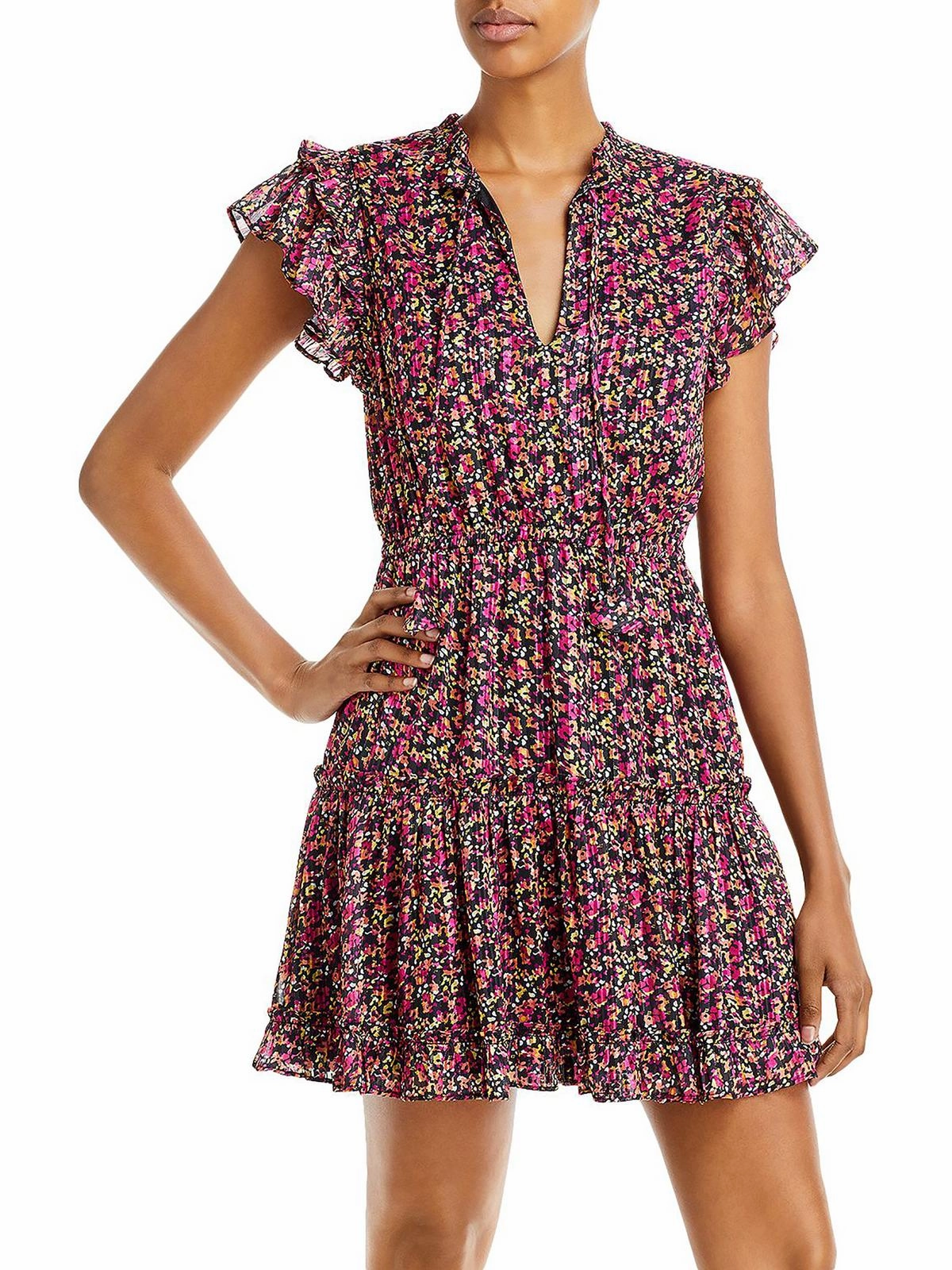 Womens Metallic Floral Fit & Flare Dress