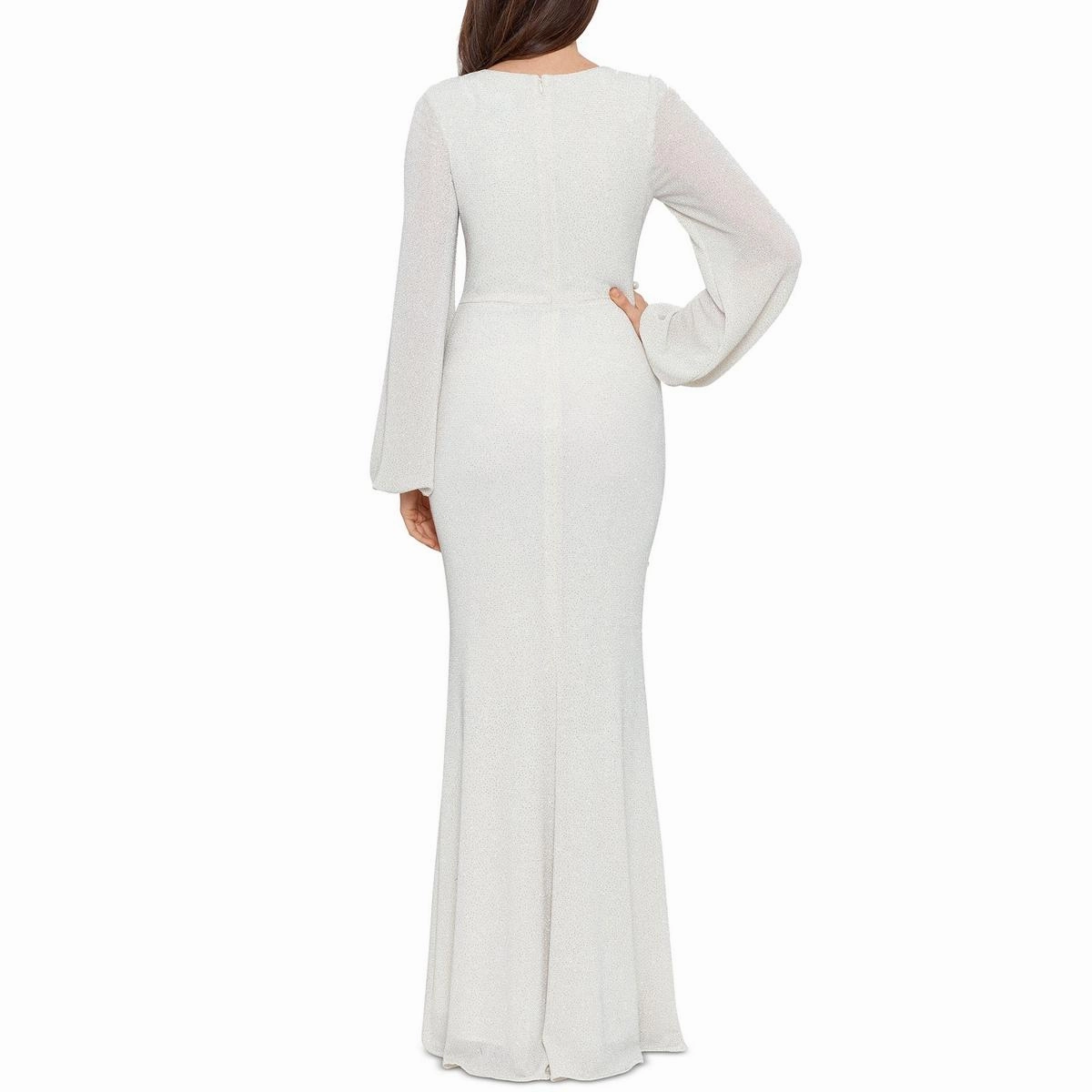 Womens Metallic Surpice Evening Dress